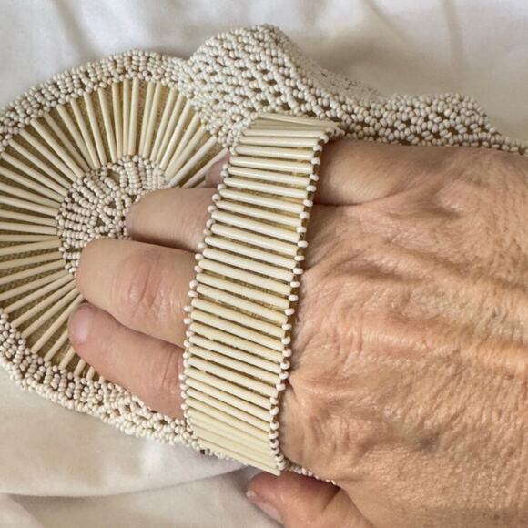 Antique 1930’s Flapper Handstrap Czech White Beaded Evening Purse Vintage Bag - Picture 11 of 16